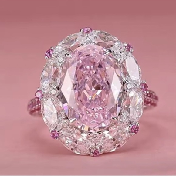 Pink and silver large gemstone statement ring size 7 - Picture 1 of 5
